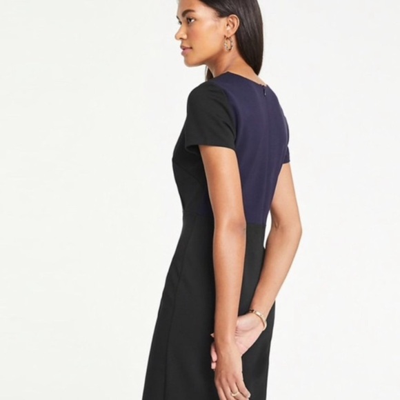 Ann Taylor The All Day Ponte Dress in color block black and navy. Size 8P. - Picture 8 of 11